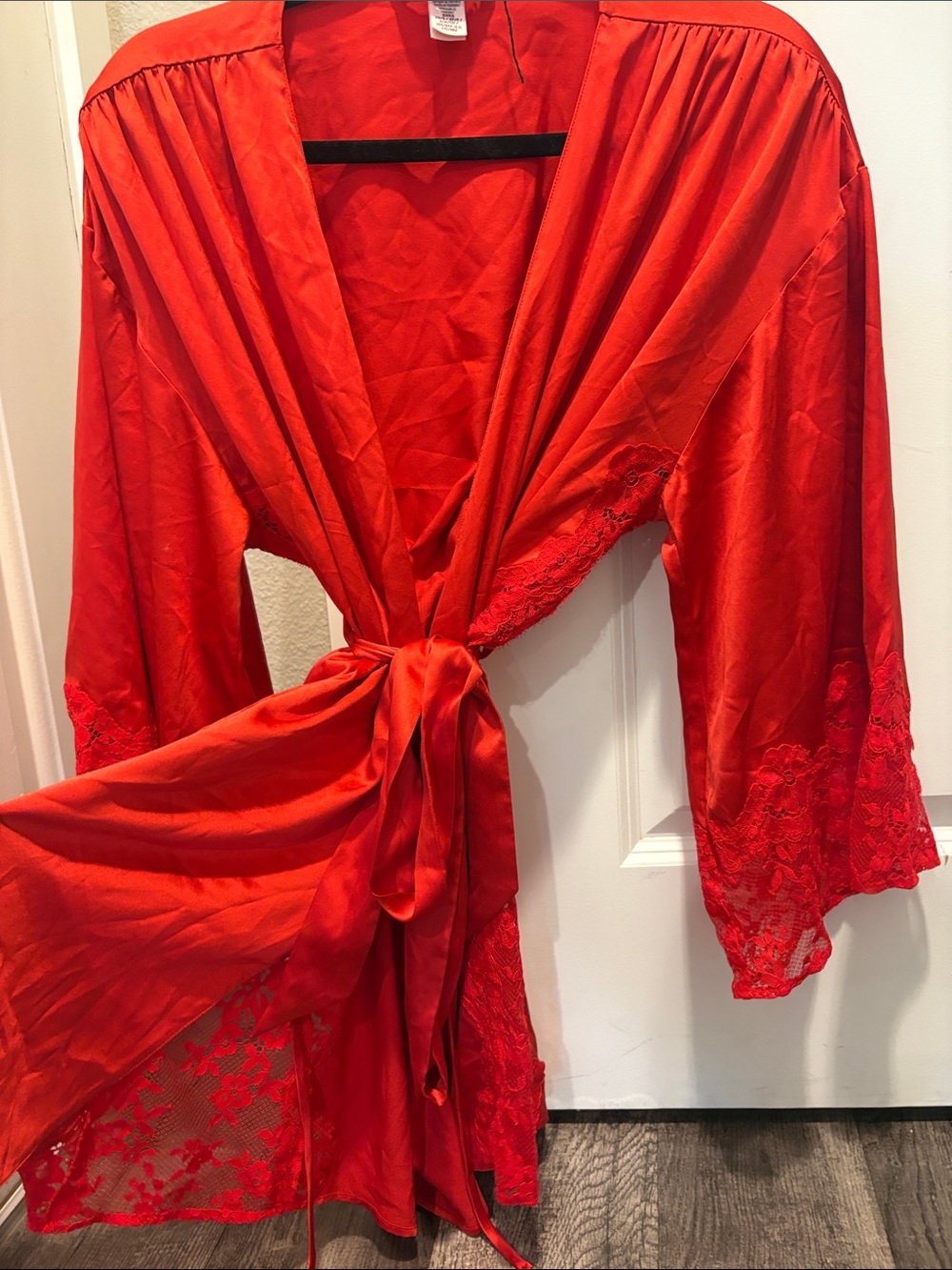 Victoria's Secret Red Satin Lace-Trim Wrap Robe